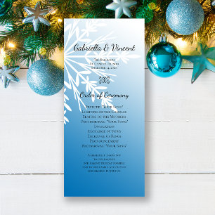 Floco de neve branco no programa azul do casamento