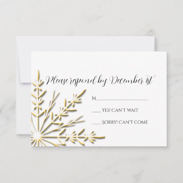 Floco de neve Dourado no RSVP de Casamento no inve (Frente)