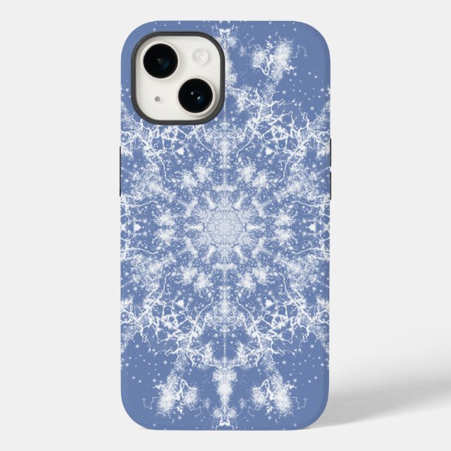Floco de neve Fractal abstrato Lacy em Fundo Azul (Verso)