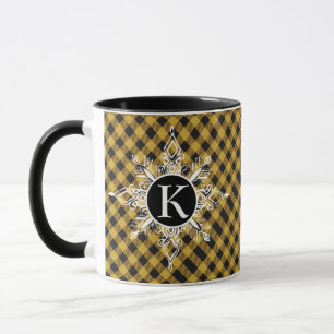 Floco de neve monograma em caneca xadrez