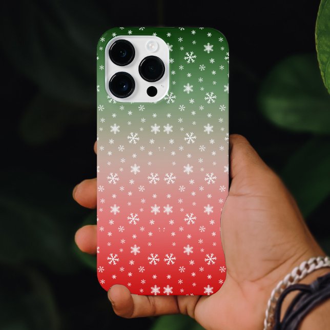 Floco de neve, Natal verde e vermelho (Snowflake Green & Red Ombre Christmas iPhone 14 Pro Max Case)