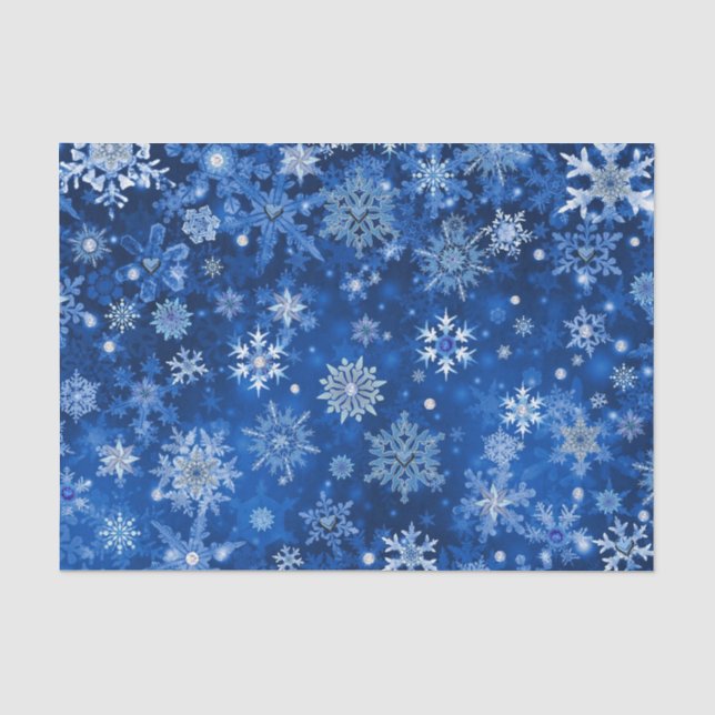 Flocos de Natal Azuis e Prata em Papel de Seda (Frente )