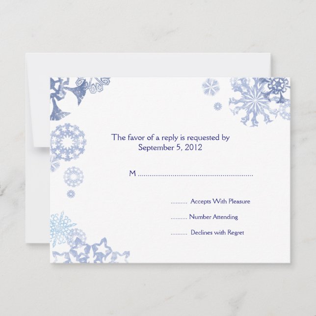 Flocos de neve azuis e brancos RSVP 2 de Casamento (Frente)