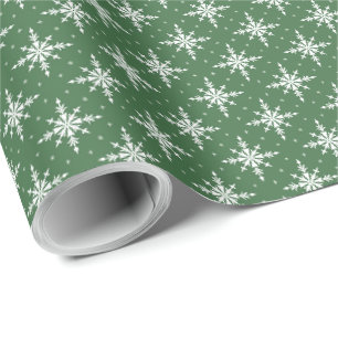 Flocos de Neve Brancos em Papel de Presente Verde