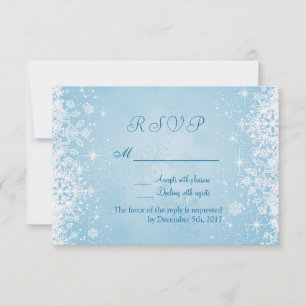 Flocos de neve brancos no convite RSVP azul-pratea