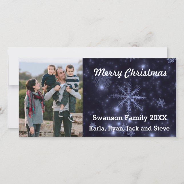 Flocos de neve Cartão com fotos Azul Meia-Noite (Frente)