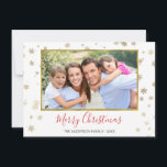 Flocos de neve com folhas de ouro Cartão com fotos<br><div class="desc">Faux Gold Foil Snowflakes Feliz Natal - Cartão com fotos de Férias. A imagem,  data e nome da família podem ser substituídos neste Cartões de foto de Natal simples e elegante.</div>