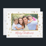 Flocos de neve com folhas de ouro Cartão com fotos<br><div class="desc">Faux Gold Foil Snowflakes Feliz Natal - Cartão com fotos de Férias. A imagem,  data e nome da família podem ser substituídos neste Cartões de foto de Natal simples e elegante.</div>