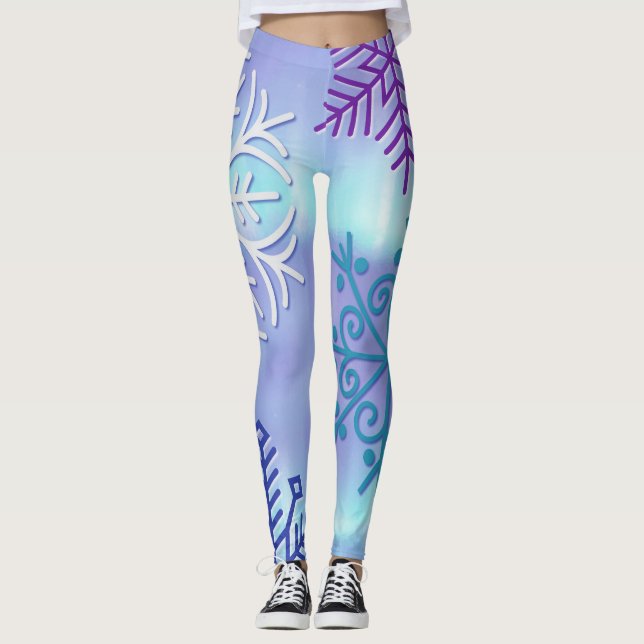 Flocos de neve de Natal Flocos de inverno Leggings (Frente)
