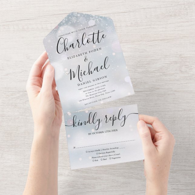 Flocos de Neve de Script Elegante Casamento de Inv (Tearaway)