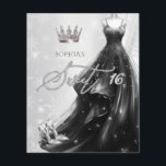 Flocos de neve de vestido preto brilhante Doce 16<br><div class="desc">Orçamento Prata Negra Glitter Flocos de Neve Flocos de Neve 16 Inverno Doce 16 Convite</div>