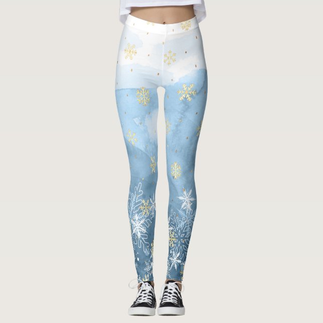 Flocos de neve design Leggings de Natal (Frente)