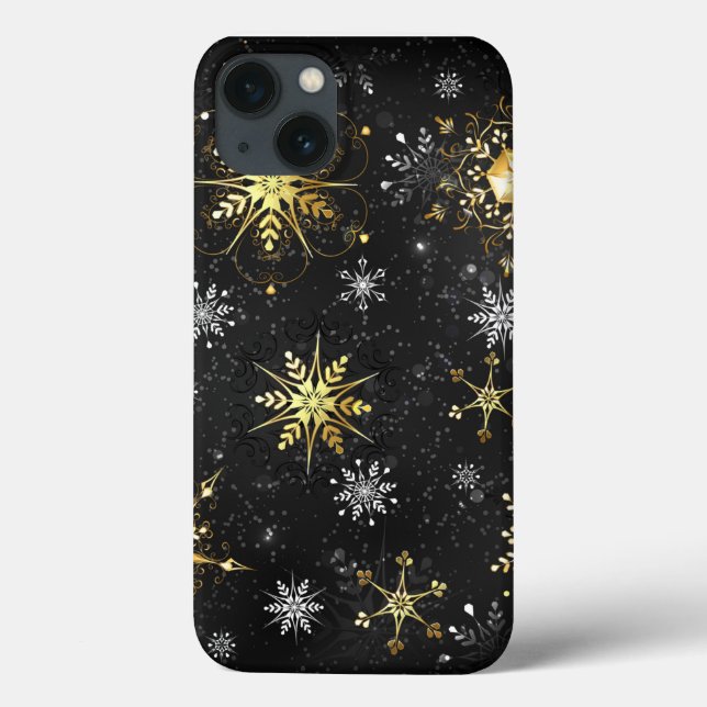 Flocos de neve do Ouro Xmas em preto (Verso)