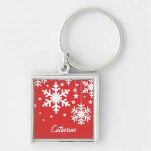 Flocos de neve e estrelas Chaveiro Premium, vermel