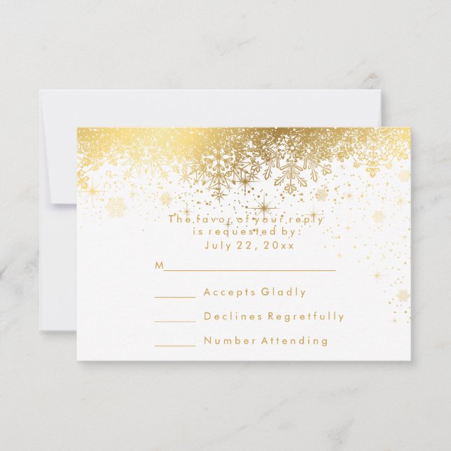 Flocos de Neve Elegantes Branco e Dourado - RSVP (Frente)