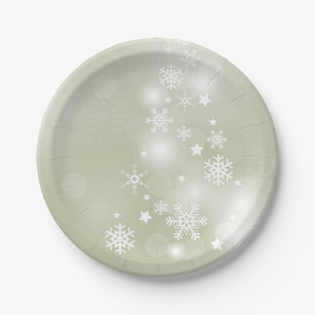 Flocos de Neve em Pratos de Papel Sage (Frente)