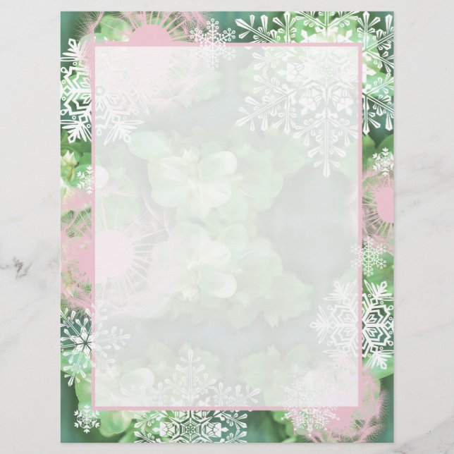 Flocos de neve flóridos Letterhead, rosa e verde (Frente)