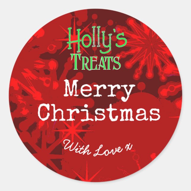 Flocos de neve Natal felizes etiqueta vermelha (Frente)