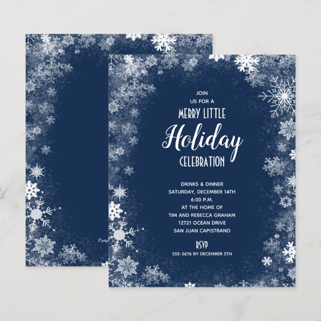 Flocos de Neve Orçamentários em Convites de Férias (Frente/Verso)