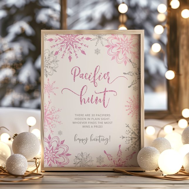 Flocos de neve prateados cor-de-rosa Poster de caç (Criador carregado)