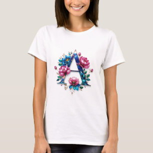 Flor A - Camiseta Floral Inicial Elegante para Wom