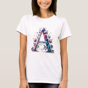 Flor A - Camiseta Floral Inicial Elegante para Wom