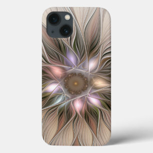 Flor Abstracta Alegre Bege Marrom Fractal Floral
