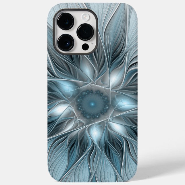 Flor Abstrata Alegre Azul Cinza Floral Fractal (Verso)