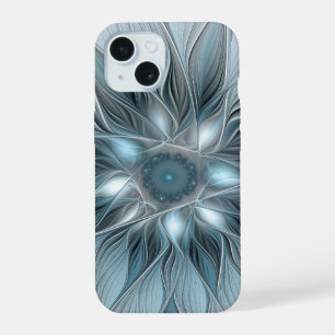 Flor Abstrata Alegre Azul Cinza Fractal Floral
