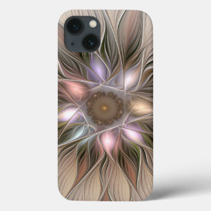 Flor Abstrata Alegre Bege Marrom Fractal Floral