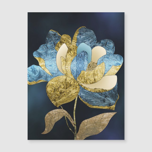 Flor Abstrato azul e Dourada com Petais Texturizad (Frente)