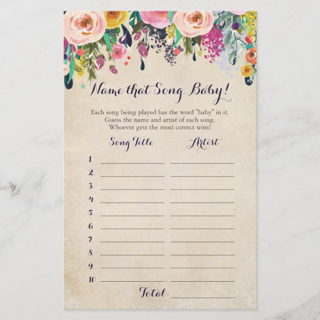 Flor adivinha o jogo do Chá de fraldas da canção d (Frente)