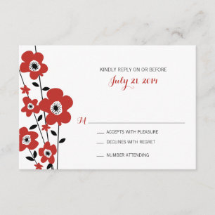 Flor Anêmone Vermelho Moderno   RSVP de Casamento