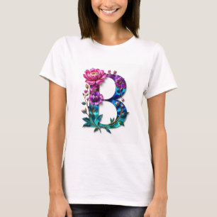 Flor B - Camiseta Floral Inicial Elegante para Wom