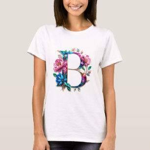 Flor B - Camiseta Floral Inicial Elegante para Wom