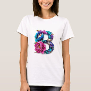 Flor b - Camiseta Floral Inicial Elegante para Wom