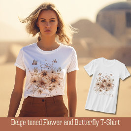 Flor bege e borboleta T-Shirt