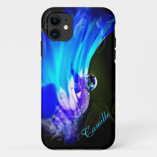 Flor Brilhante Azul com Gota de Água Capinha para
