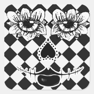 Flor Cara Xadrez | Adesivo Quadrado Surreal