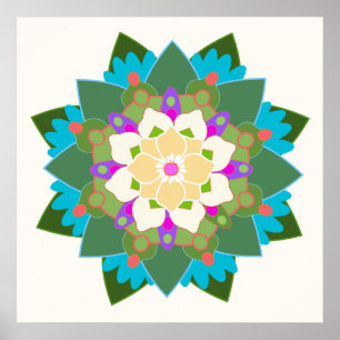 Flor Colorida Lotus Flower Mandala Poster