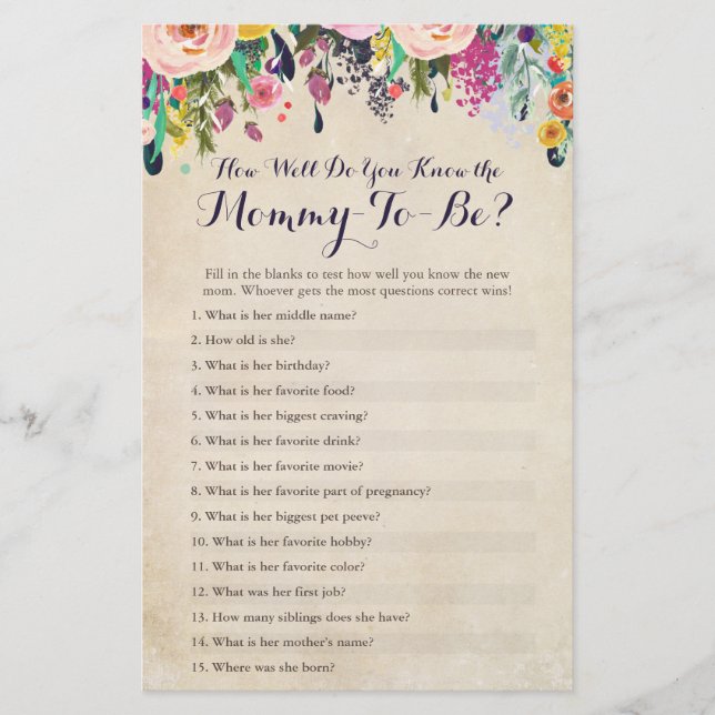 Flor Como Você Conhece Bem O Teste De Mamãe? (Frente)