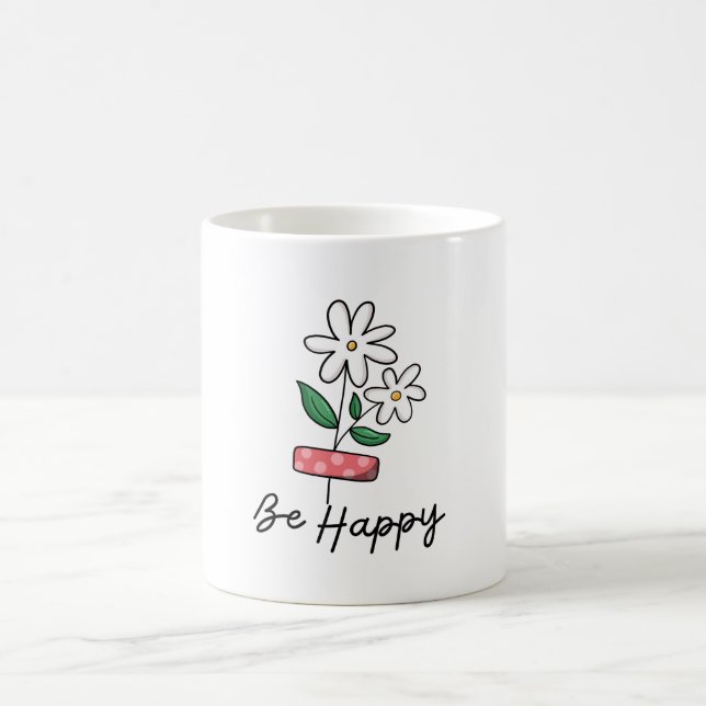 Flor Cor-de-rosa branca Seja uma caneca feliz (Centro)