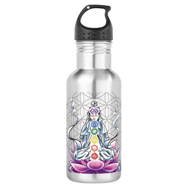 Flor da vida, chakra, garrafa d'água da deusa (Frente)