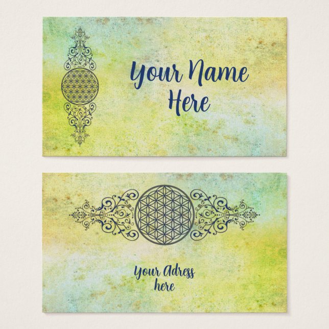 Flor Da Vida - Enfeites Vintage azul dourado (Frente & Verso)