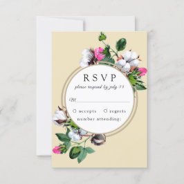 Flor de algodão em um quadro. RSVP de Casamento Bo