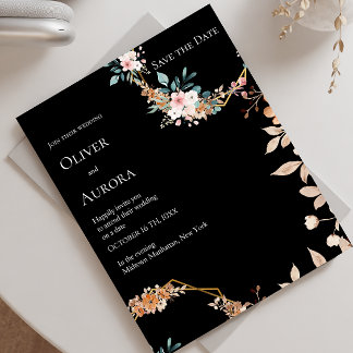Flor de aquarela escura Salvar a Data Convite