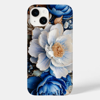 Flor de Aquarelas em Flores Azuis e Brancas,