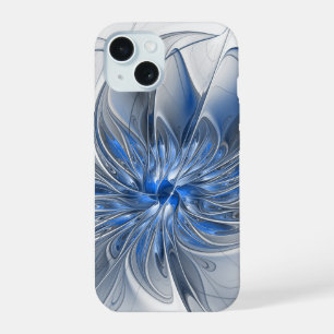Flor de Arte Fractal Abstrata em Azul Cinza Aguare