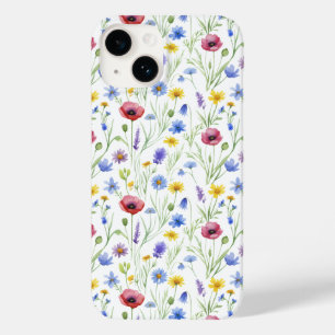 Flor de Campo Aquarela Azul Vermelha