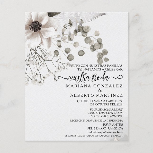 Flor de Casamento Espanhol Nuestra Boda RSVP Orçam (Frente)